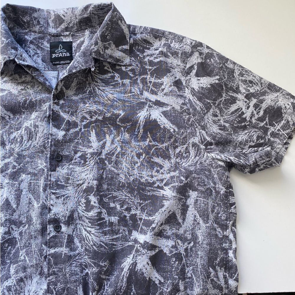 Prana cotton linen print button up shirt light weight size XL